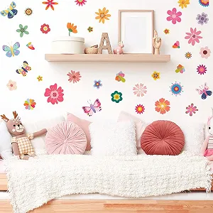 Наклейка на стіну WandSticker4U Boho Flowers Retro 83 x 60 см Різнокольорова - Фото 1