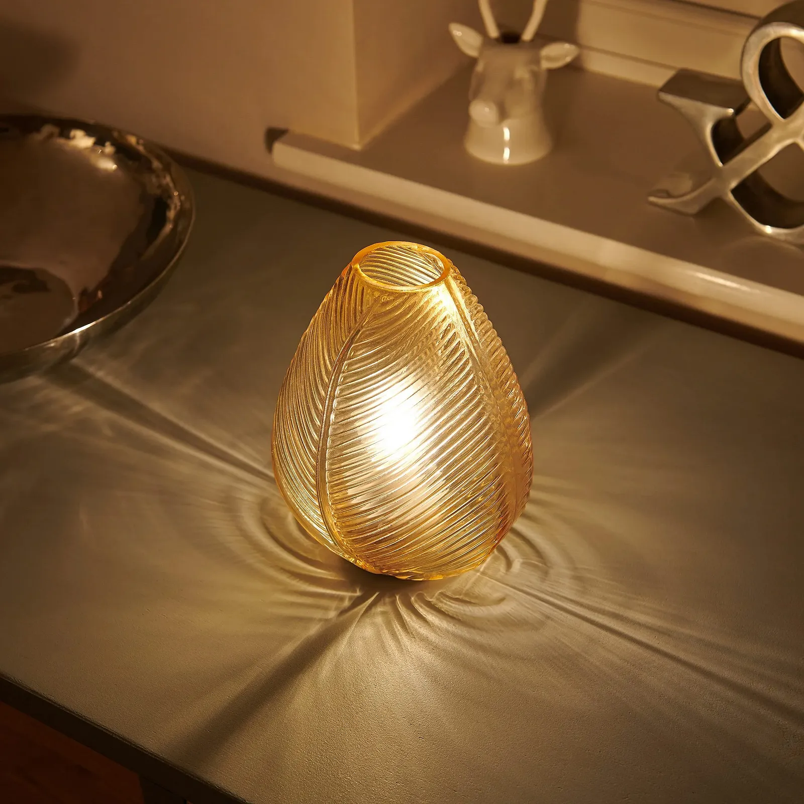 Настільна лампа Auraglow Leaf Акумуляторна USB Скляна Світлодіодна., фото №5