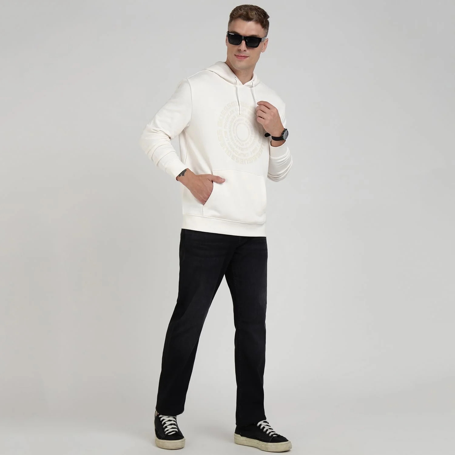 Бавовняна суміш Толстовка з капюшоном GUESS Білий Salzweiß, 40, фото №3 Бавовняна суміш Толстовка з капюшоном GUESS Білий Salzweiß, 40, фото №3