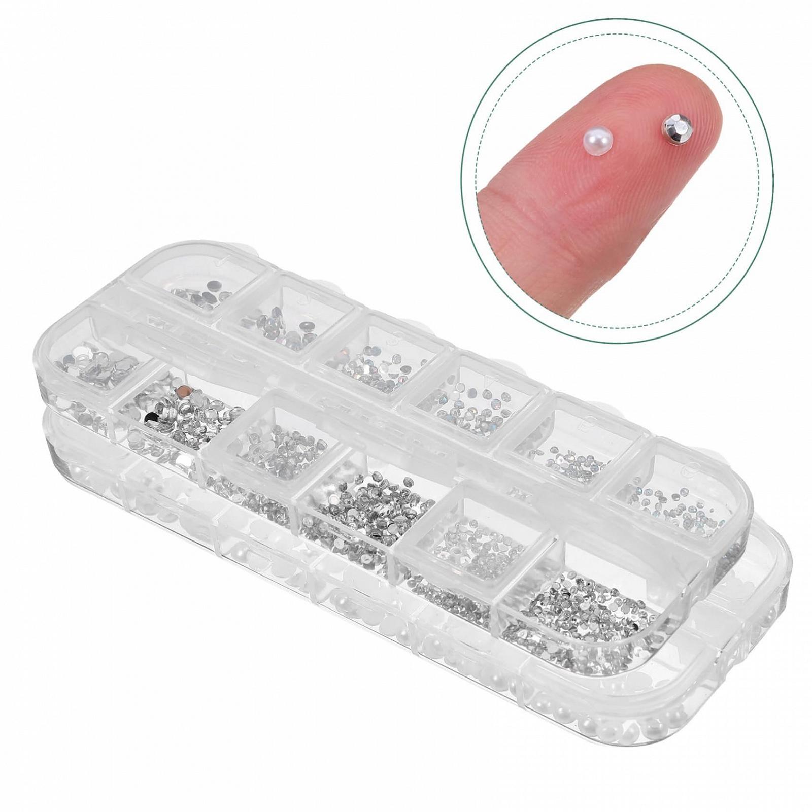 Набор для ногтей Mikinona, 2 коробки, блестящие драгоценные камни, бусины, полубусины, украшения для ногтей, подвески, наклейки, акрил, фото №2
