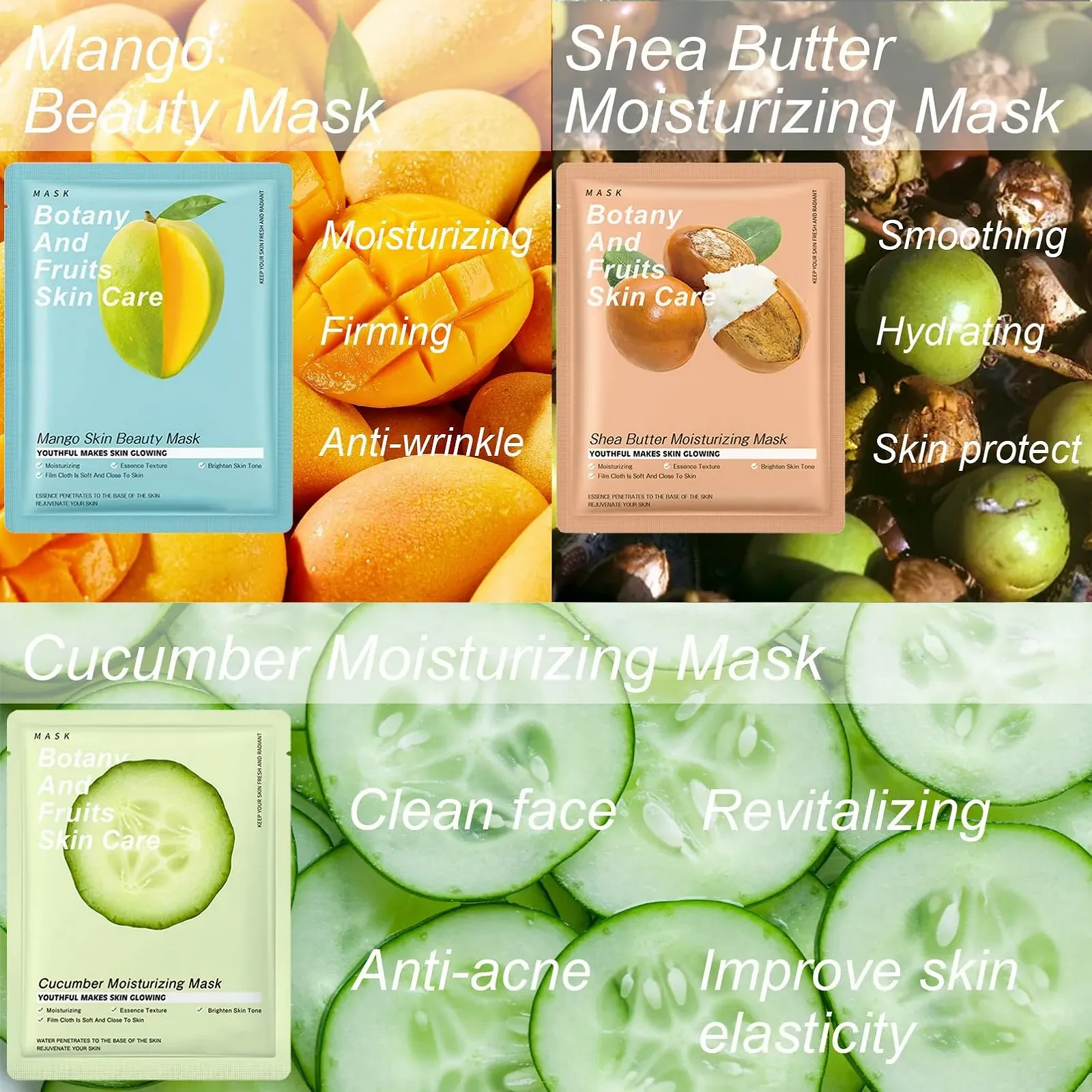 Тканинна маска для обличчя з фруктовими та рослинними екстрактами (10 шт. в упаковці), фото №4