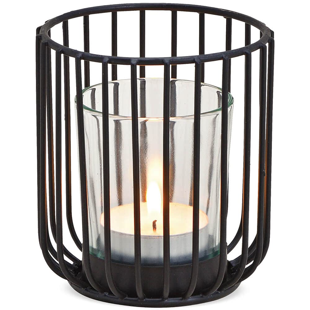 Ліхтар matches21 Свічник Чайна свічка Скло Чорний Металеві палички та скло 1 шт. Діаметр 8 x 9 см, фото №1