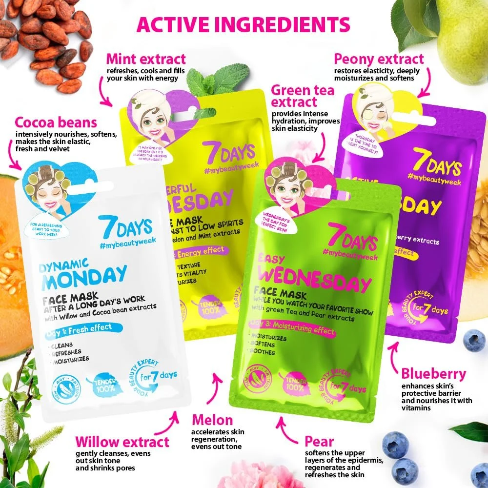 Маска для обличчя 7Days Набір подарунковий для догляду за шкірою - Набір листових масок, фото №6 Маска для обличчя 7Days Набір подарунковий для догляду за шкірою - Набір листових масок, фото №6