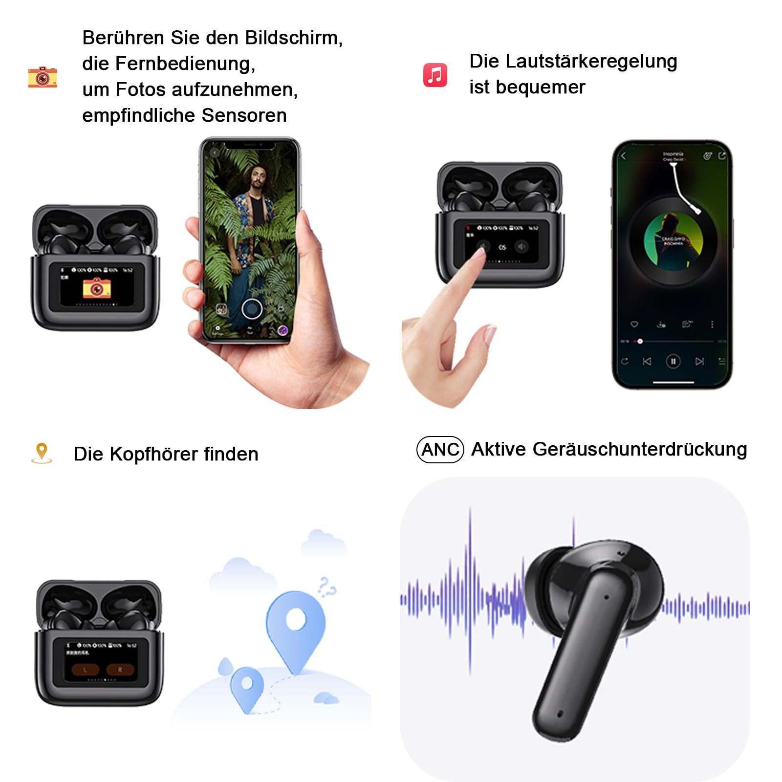 Навушники для перекладу AI Xmenha з сенсорним екраном, активним шумозаглушенням, бездротові ANC, фото №6 Навушники для перекладу AI Xmenha з сенсорним екраном, активним шумозаглушенням, бездротові ANC, фото №6