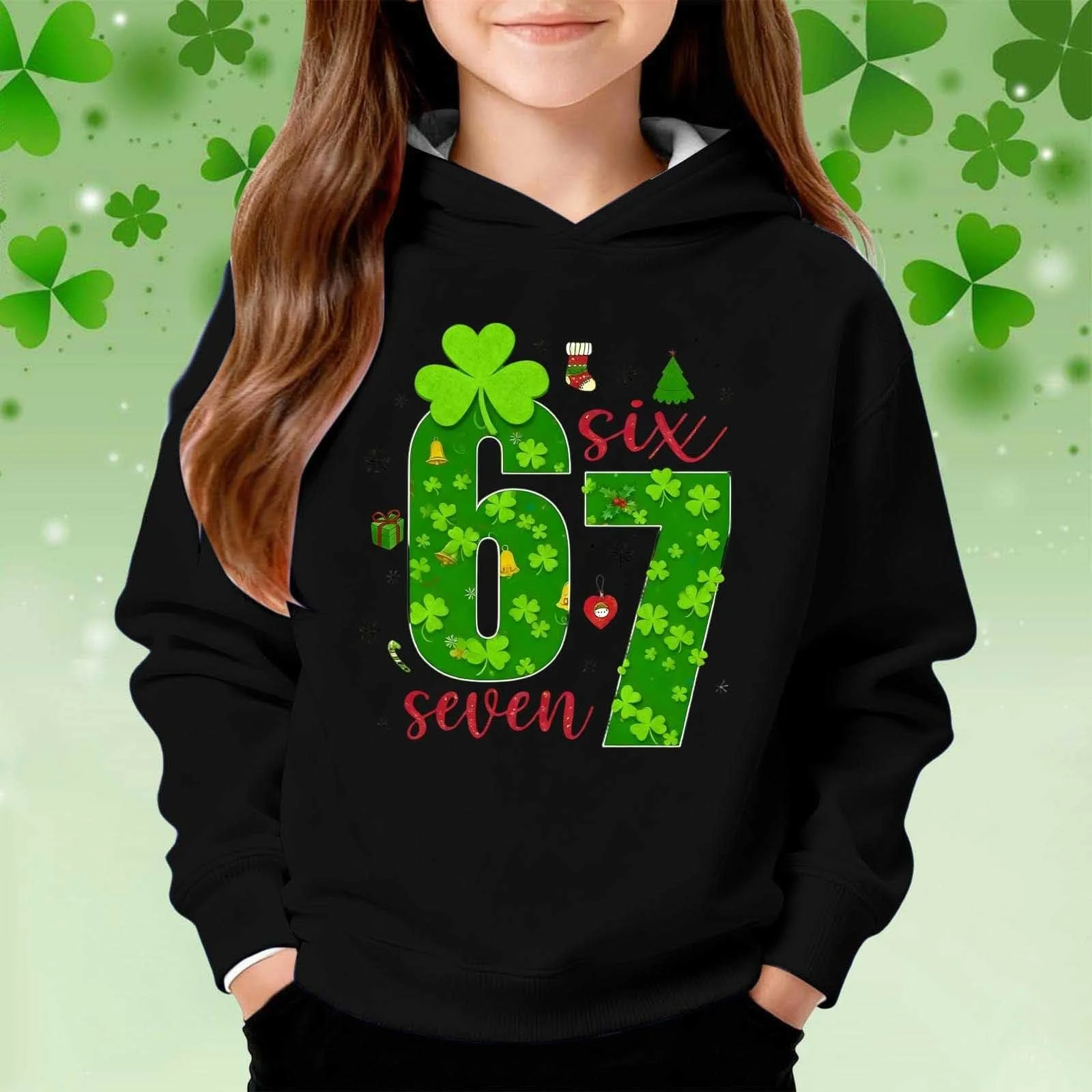 Пуловер St Patrick's Day для дівчат, з принтом, м'який фліс, фото №3