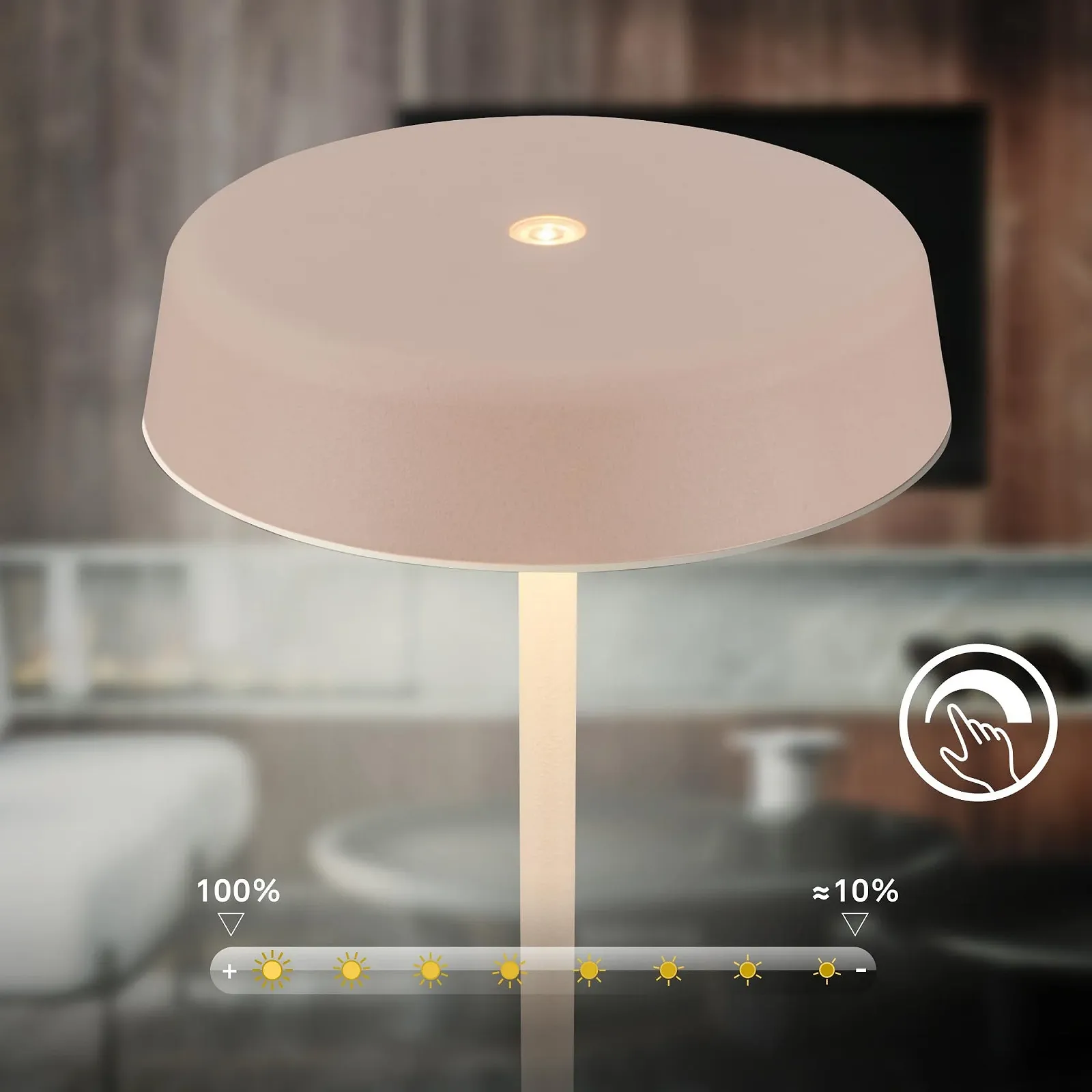 Настольная лампа BRILONER LED Беспроводная IP44 Сенсорная Диммируемая 13 x 36.5 см Бежевая, фото №5