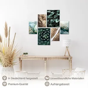 Набір настінних картин Novart N032663a Golden Leaves Modern Decoration Gold Green synthetic.ua - Фото 1