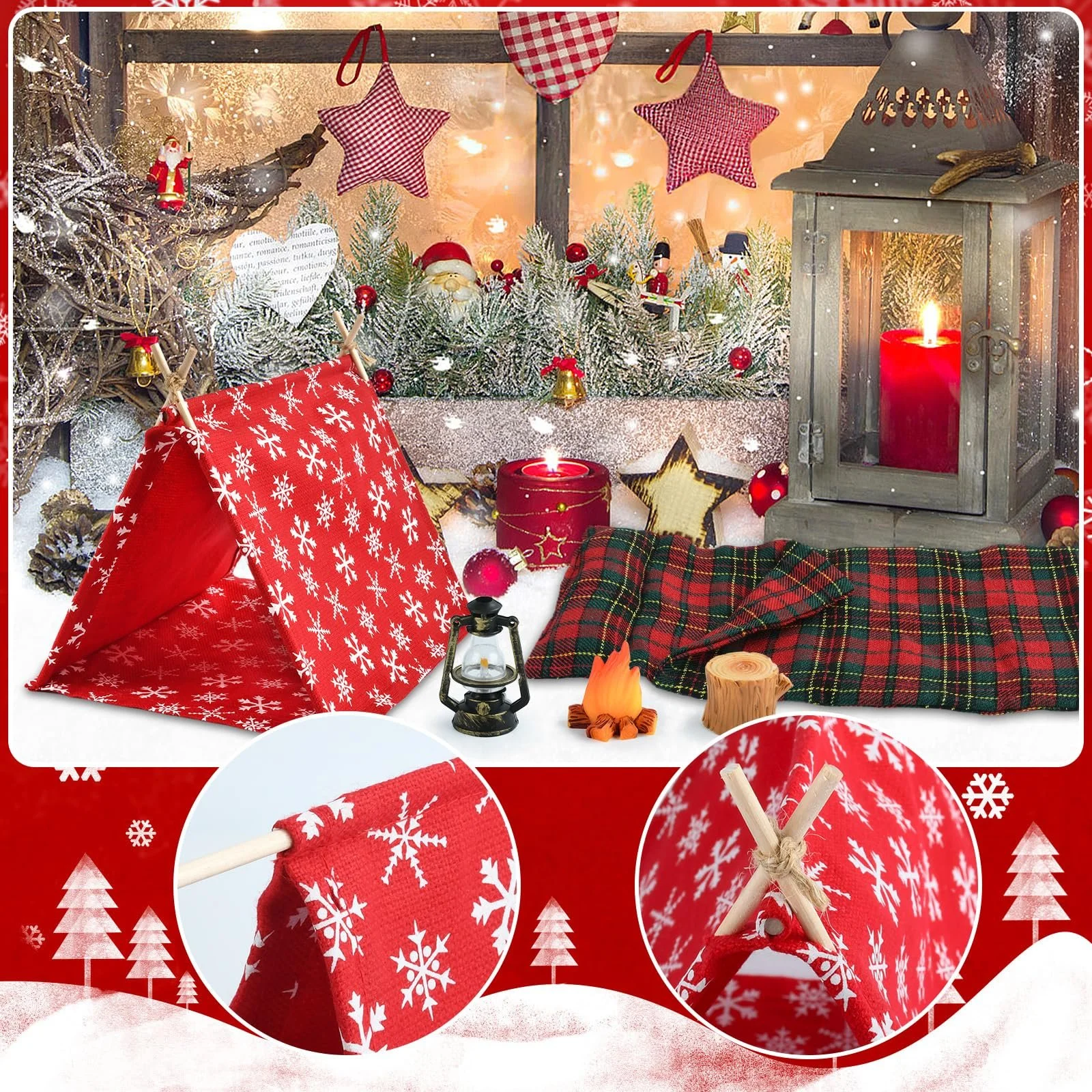 Набор Gnome Accessories рождественских эльфов аксессуары для кукол рождественские эльфы аксессуары рождественский спальный мешок миниатюрная палатка мини керосиновая лампа мини куча дров мини дерево, фото №6