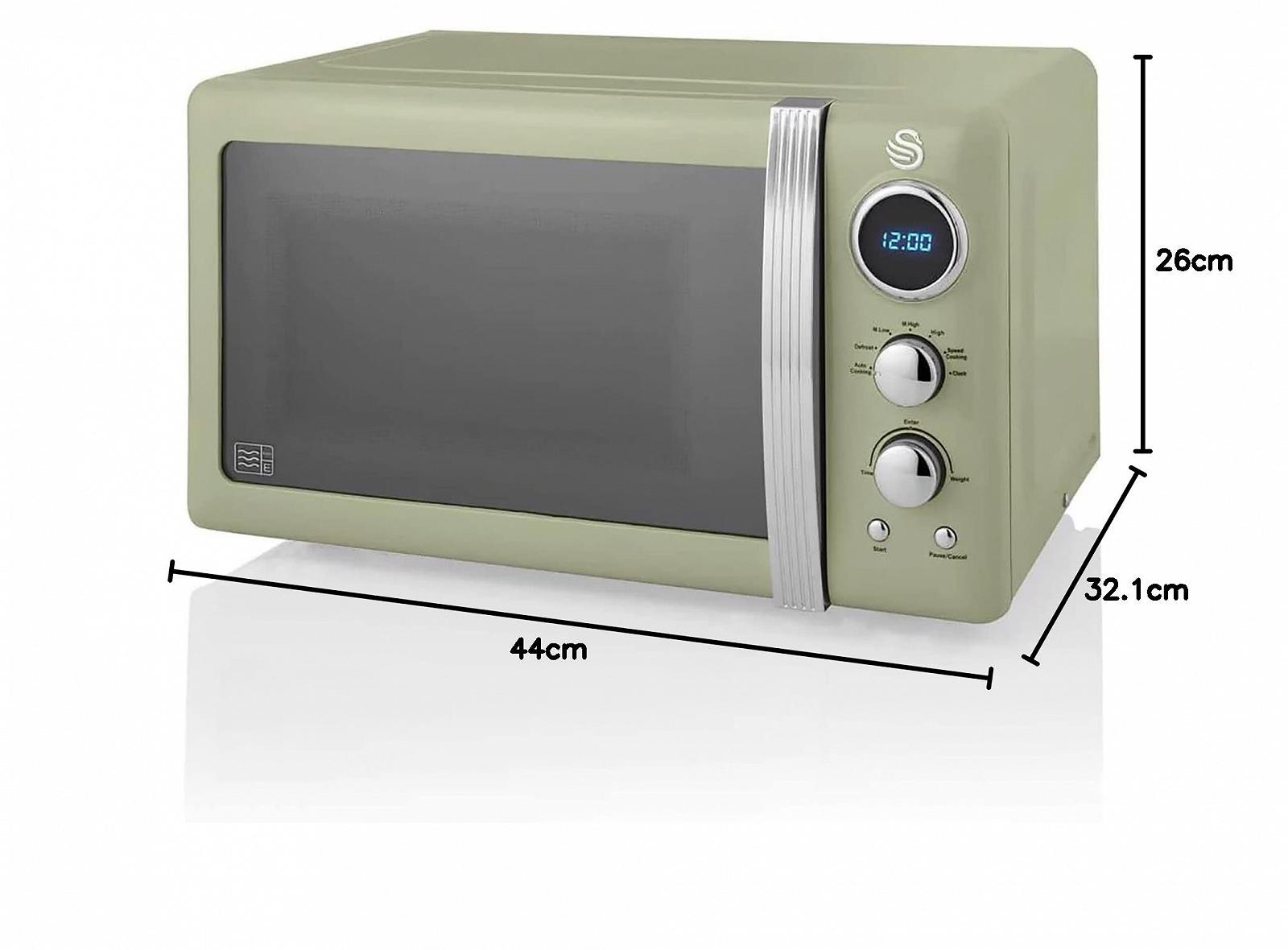Цифровая микроволновая печь Swan Retro SM22030GNEU 20 л 5 уровней мощности таймер 60 минут поворотный стол 27 см 800 Вт Зеленая, фото №9 Цифровая микроволновая печь Swan Retro SM22030GNEU 20 л 5 уровней мощности таймер 60 минут поворотный стол 27 см 800 Вт Зеленая, фото №9