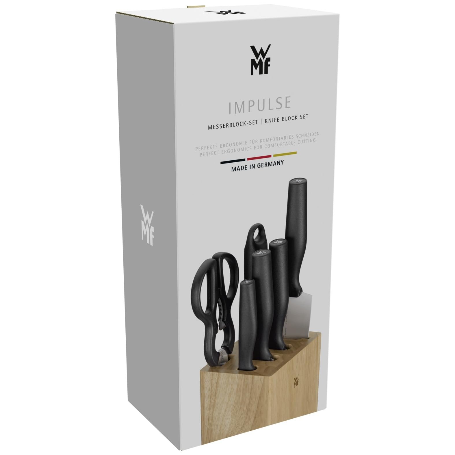 Набір ножів WMF Impulse 7 предметів, блок для ножів, 4 ножі, кухонні ножиці, мусат, дерево каучукове, фото №16