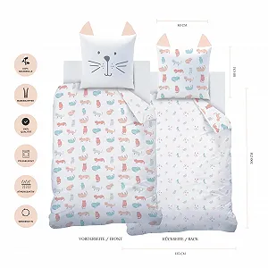 Комплект детского постельного белья MTOnlinehandel 135 x 200 см + 80 x 80 см, 100% хлопок, принт Cute Cat Meau, на молнии Кот - Фото 1