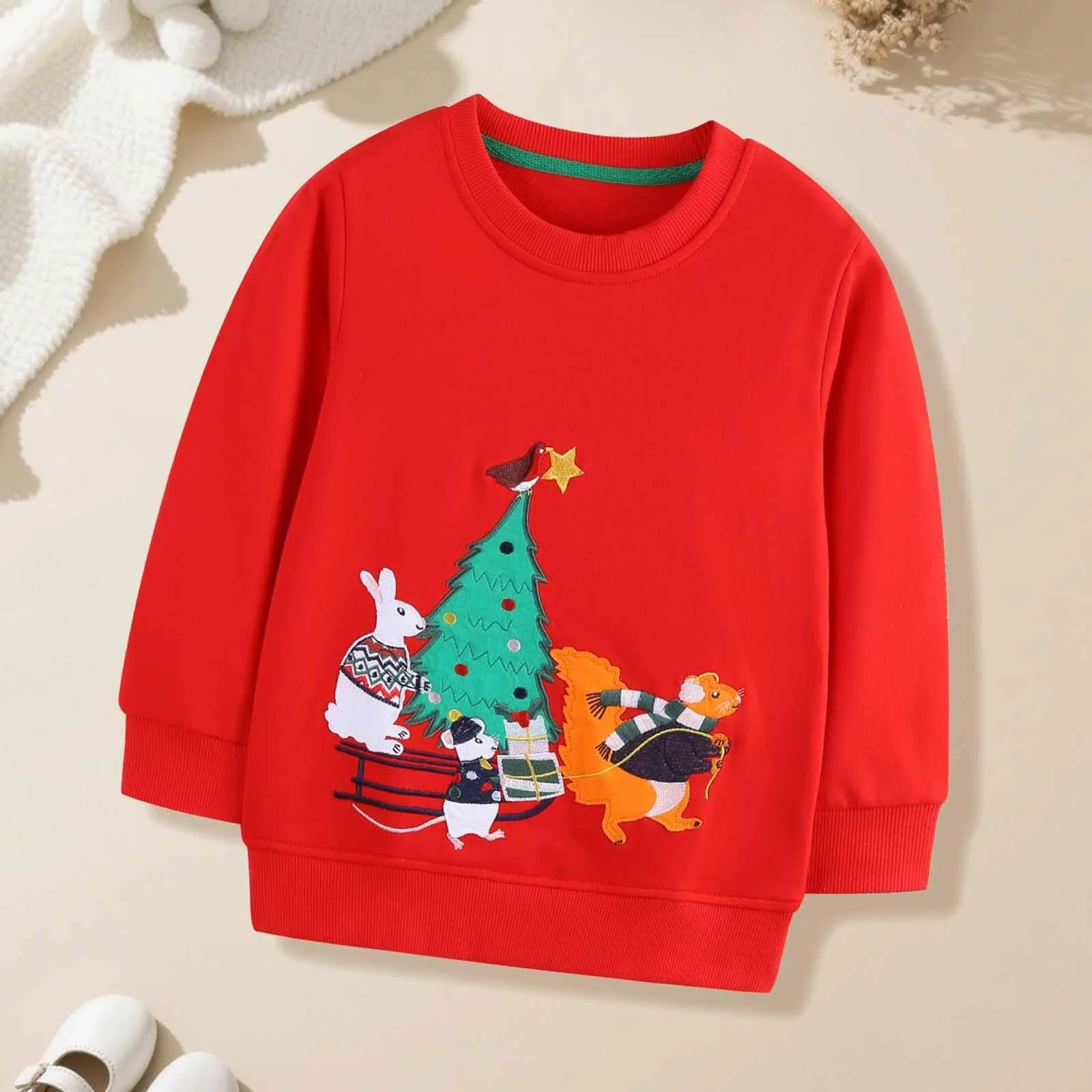 Затишний зимовий худі для дівчаток зі святковою вишивкою, м’який флісовий, фото №2