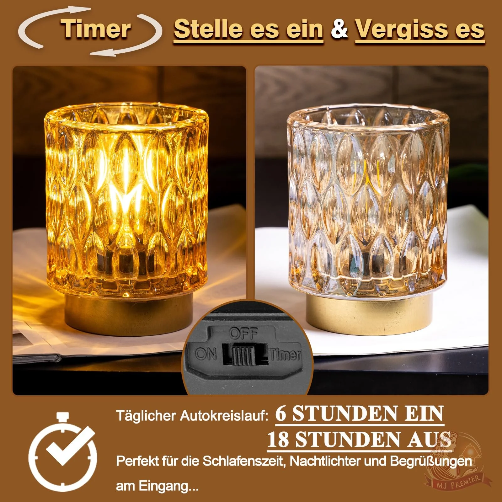 Настольная лампа MJ PREMIER Mini Crystal Lamp Беспроводная на батарейках с таймером 2 шт. Янтарная, фото №6