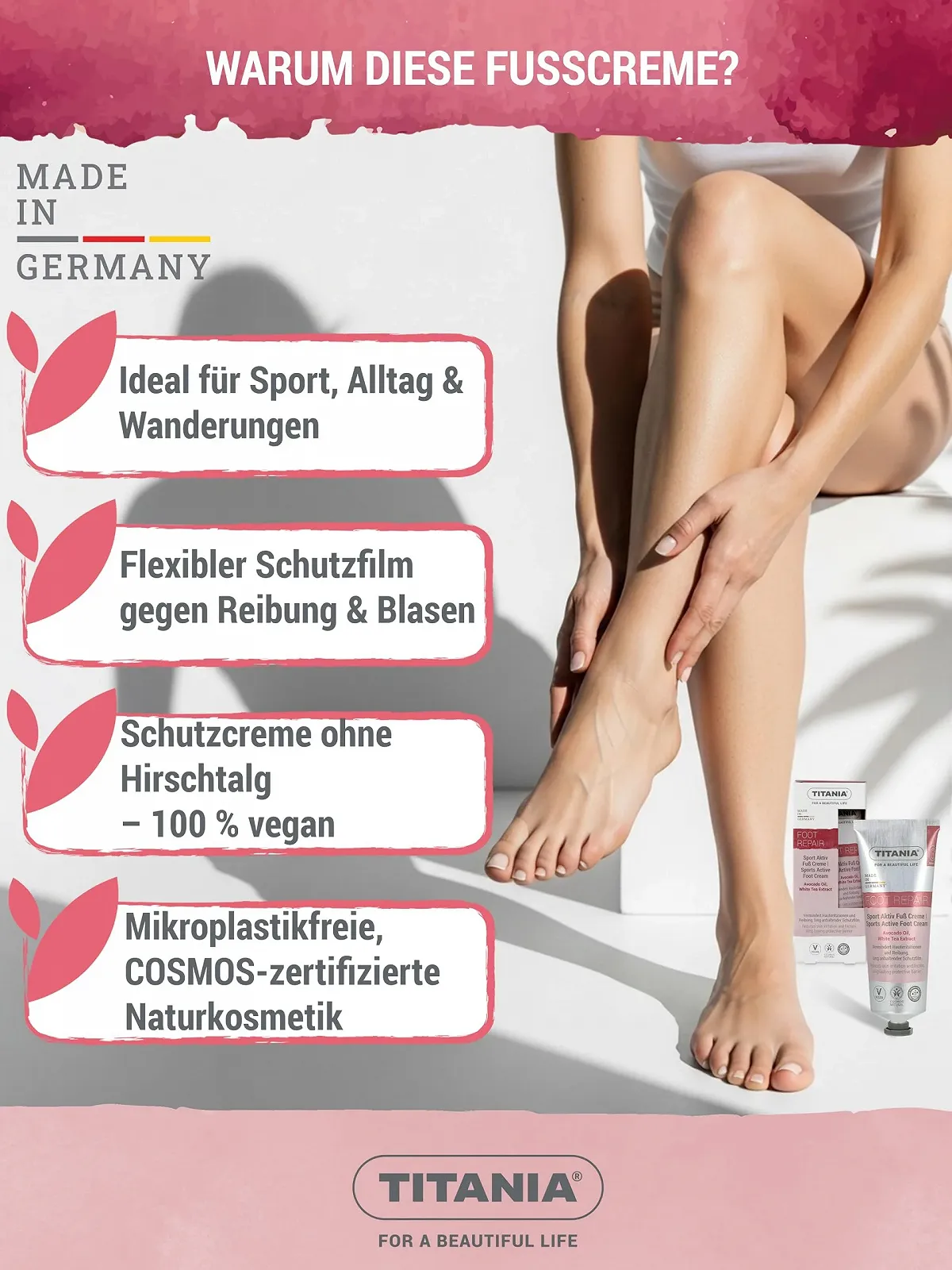 Крем для ног TITANIA Sport Active питательный и защитный с маслом авокадо и белым чаем 75 мл, фото №5