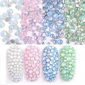 Кристаллы для ногтей 1400 шт AB Стразы для ногтей Плоские блестки Стеклянные шармы Самоцветы для украшения ногтей 6 размеров, 4 цвета Белый Зеленый Голубой Розовый - Фото 1