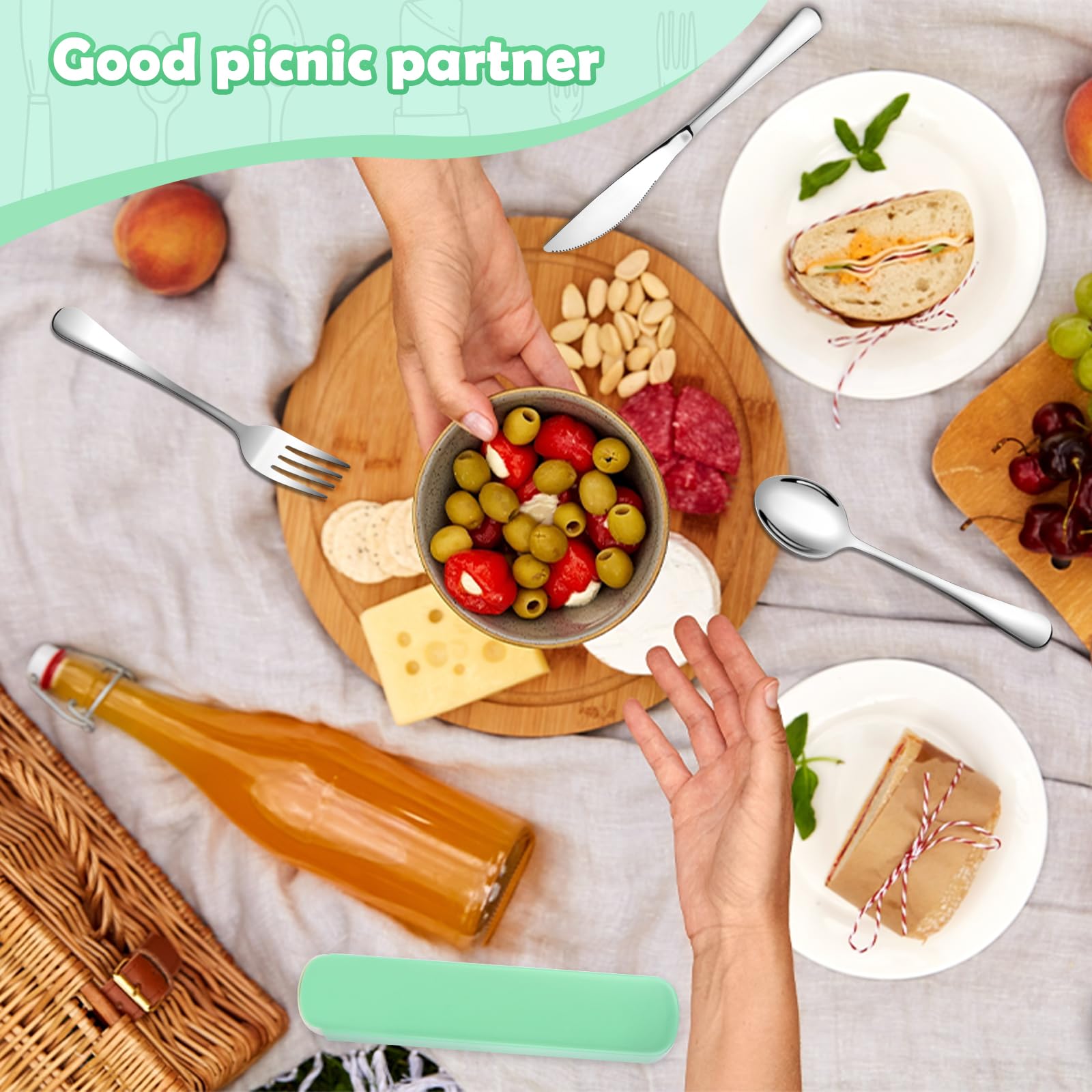 Набір столових приладів NVIYAM Camping Cutlery Set 3 шт нержавіюча сталь зелений, фото №3