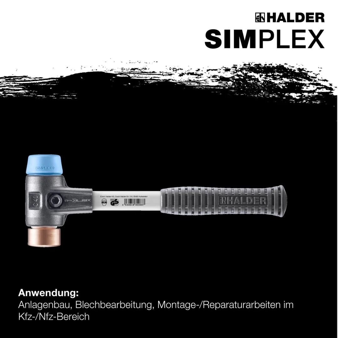 Киянка з м'яким бойком Halder Simplex 3714030 TPE мідь посилений корпус з литої сталі 30 мм кольорова, фото №3 Киянка з м'яким бойком Halder Simplex 3714030 TPE мідь посилений корпус з литої сталі 30 мм кольорова, фото №3