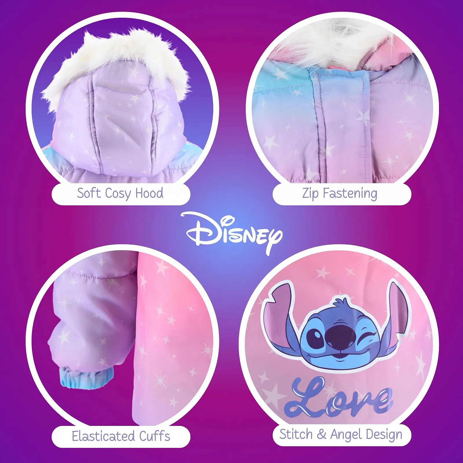 Пальто Disney Stitch для дівчат, Тепла та м'яка зимова куртка з наповнювачем, фото №5