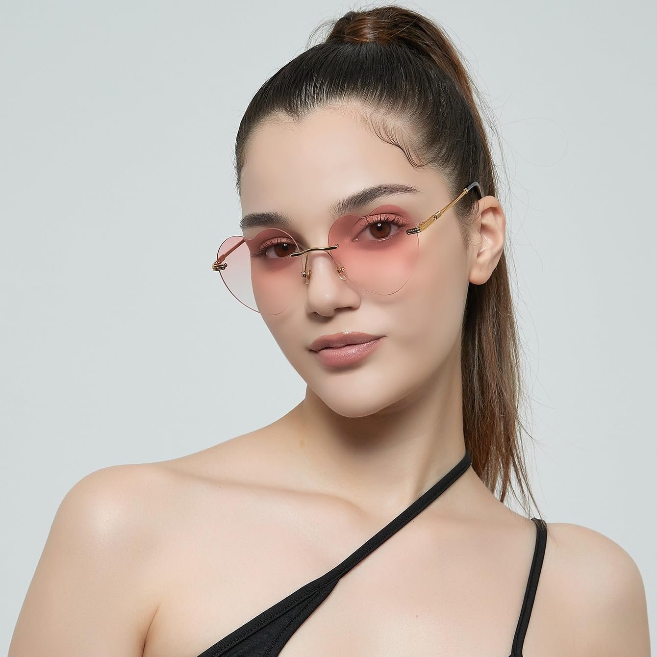 Сонцезахисні окуляри у формі серця без оправи WDZAYXC, мінімалістичні, милі та модні, фото №4