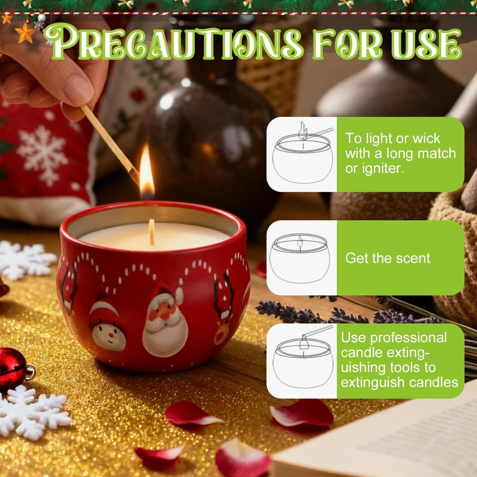 Набір Крем для рук Ароматична свічка Подарунковий набір 4 штуки Ароматичні свічки Різдво + 5 шт, фото №6