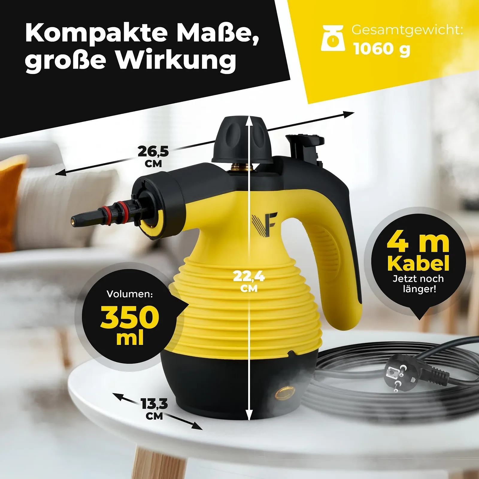 Пароочисник Neighbour's Friend потужний, тиск 3.5 бар, кабель 4 м, резервуар 350 мл, для автомобіля, майстерні, дому та миття вікон, фото №2