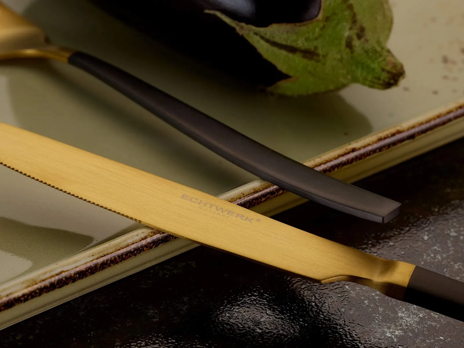 Набір столових приборів для 6 осіб ECHTWERK Positano Due Gold/Black Edition 30 предметів Ніж із легованої сталі в подарунковій коробці, сталь 18/10, фото №4