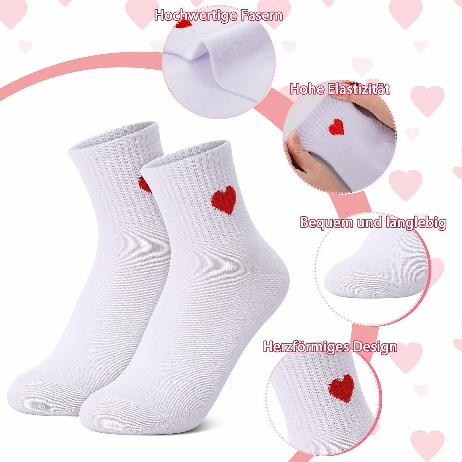 Женские носки с красным сердцем, теннисные носки с сердечками, размер 36-40, спортивные носки из хлопка, стильные носки, носки с рисунком, спортивные носки (6 пар), фото №3