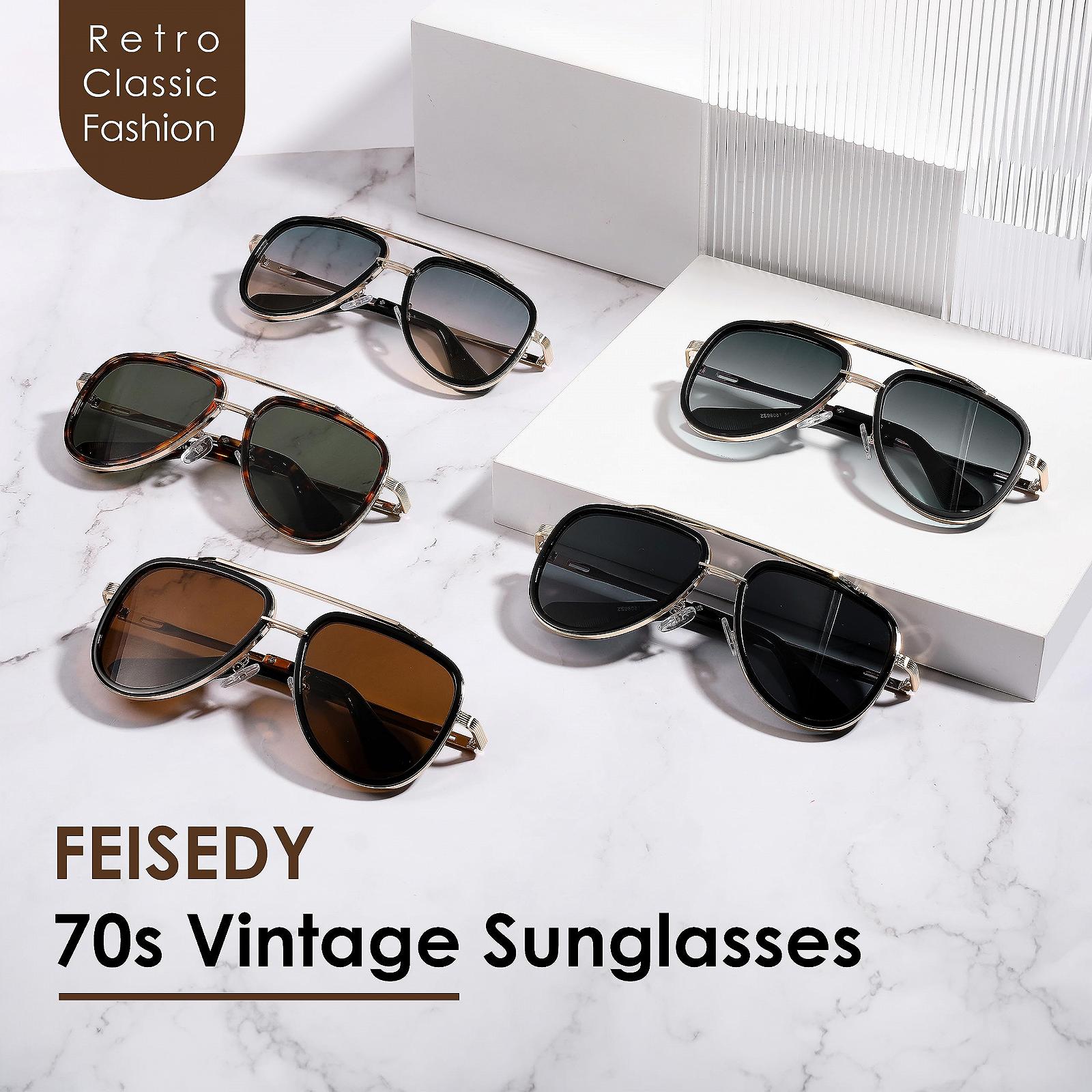 Солнцезащитные Очки FEISEDY Ретро 70-х Золотой Классические, фото №6
