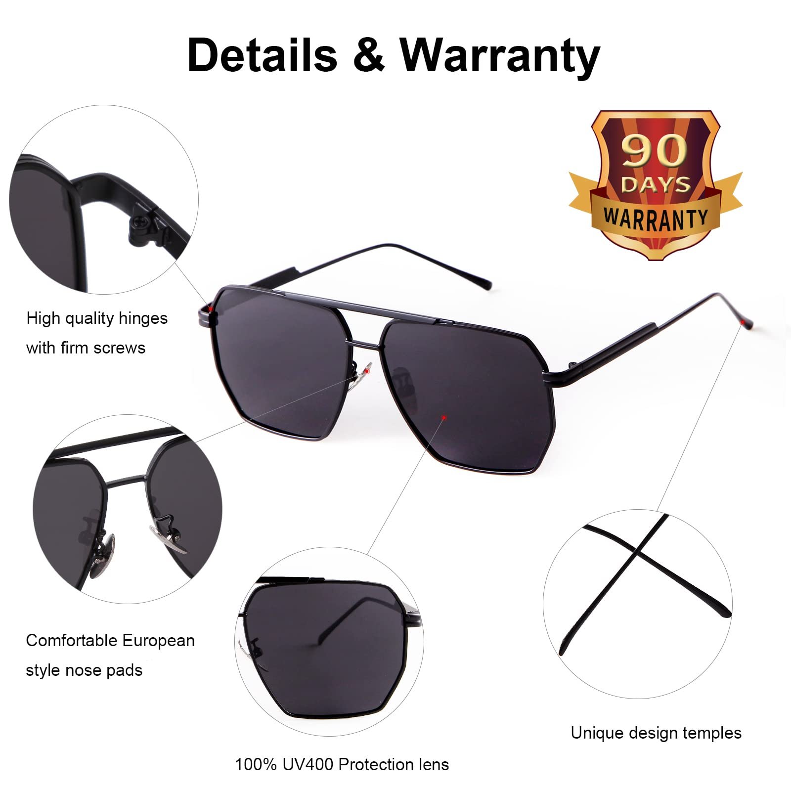 Сонцезахисні окуляри Квадратні Поляризовані ADEWU Retro Oversized UV400 Метал, фото №4