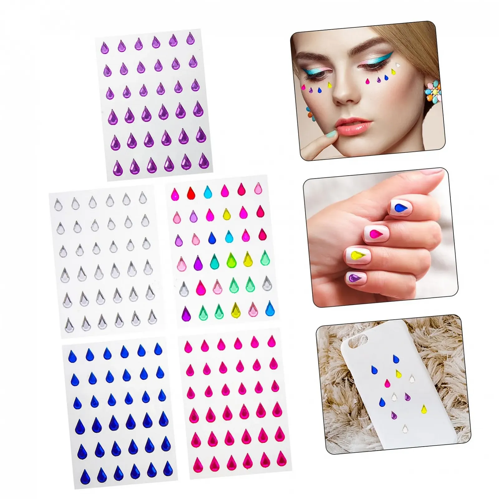 Стразы для ногтей FRCOLOR 10 листов, самоклеящиеся, для макияжа глаз, драгоценные камни, наклейки для ногтей, украшения для лица для детей, детские DIY украшения для лица, фото №6