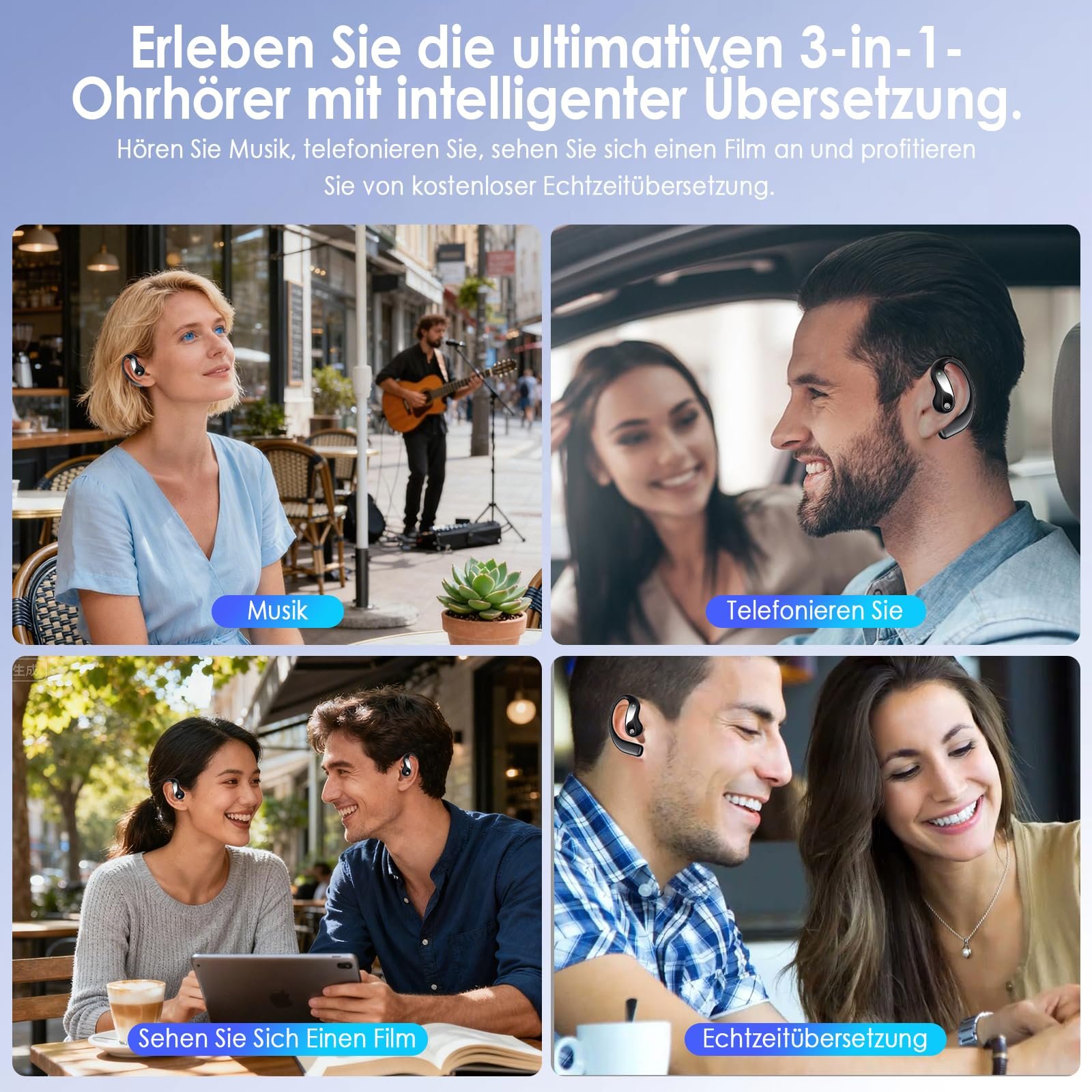 Навушники-перекладачі AI LustLocke, 156 мов і 7 режимів, білі, фото №7