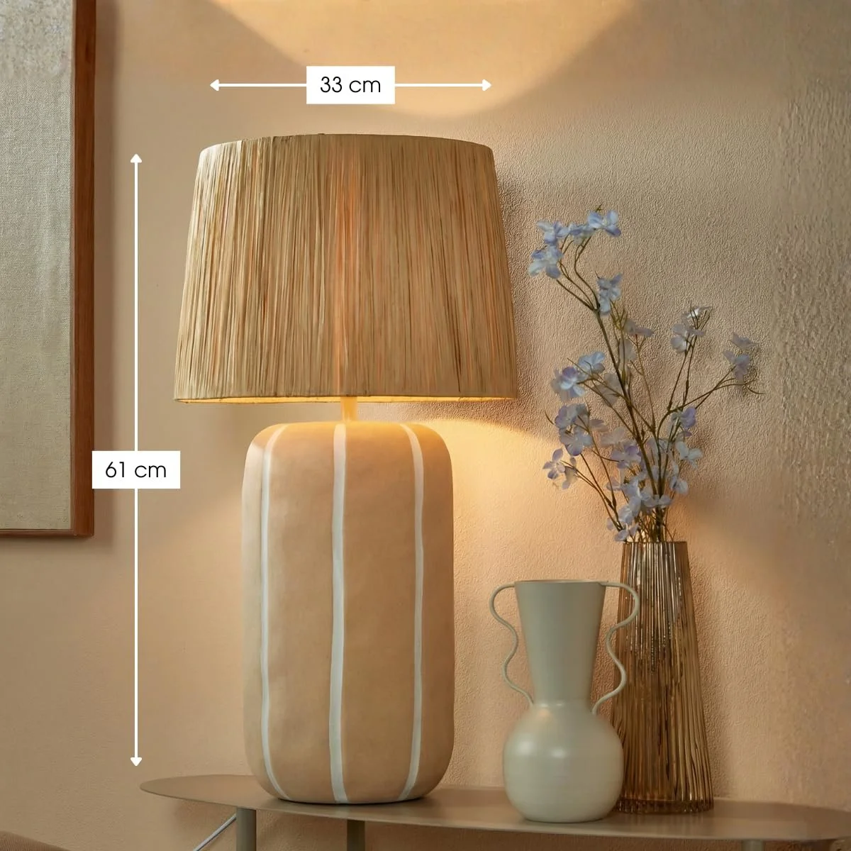 Настольная лампа MICA Decorations Denton керамическая металлическая бумажная 61 x 33 см Бежевая, фото №2