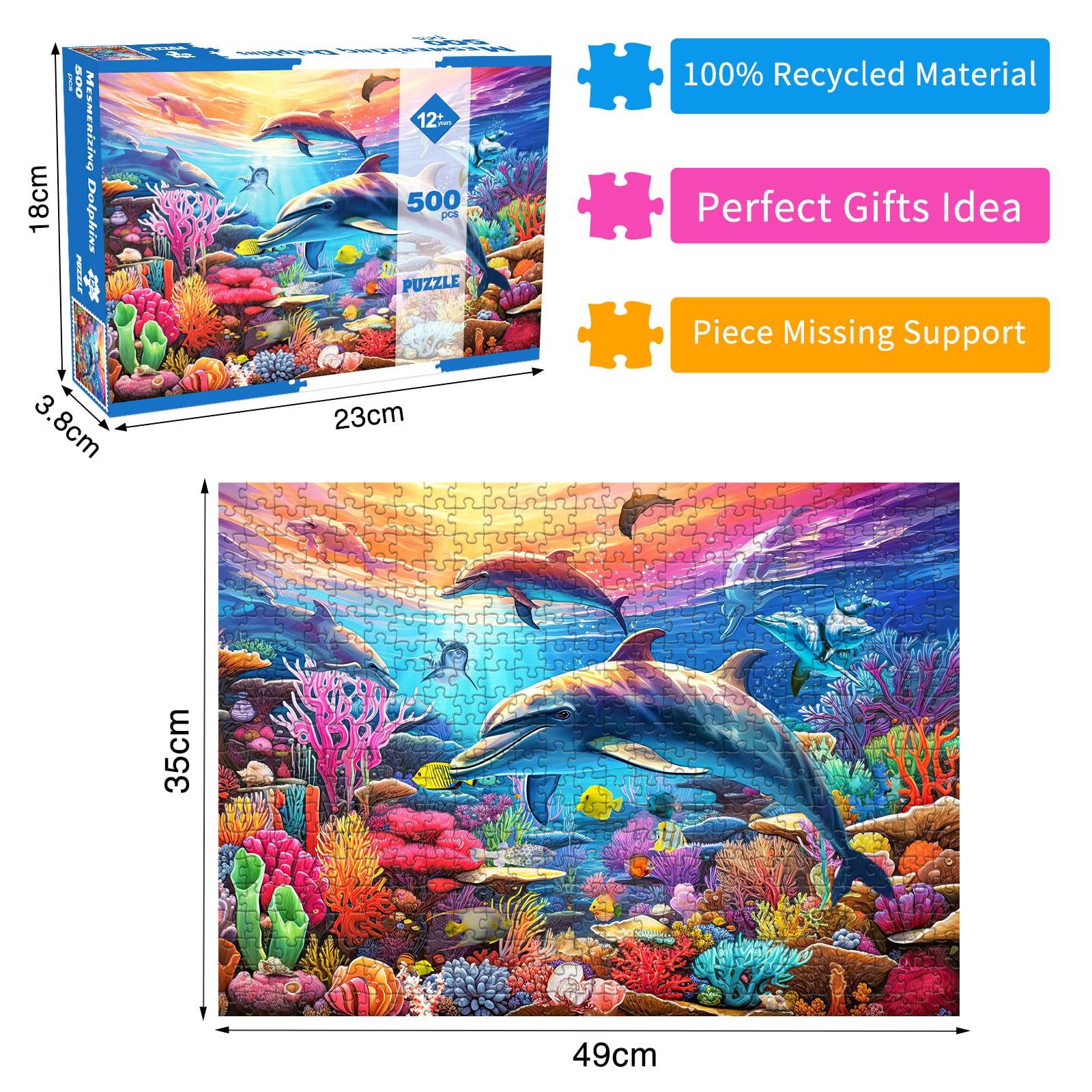 Пазл Colourful Dolphins 500 елементів 49 x 35 см Постер, фото №4 Пазл Colourful Dolphins 500 елементів 49 x 35 см Постер, фото №4