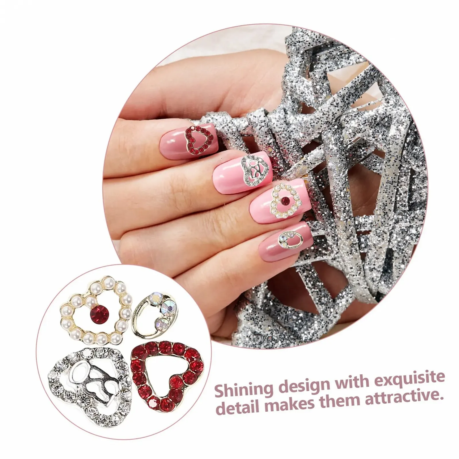 Украшения для ногтей Сердце Coheali 40 шт. Цинковый сплав, фото №4