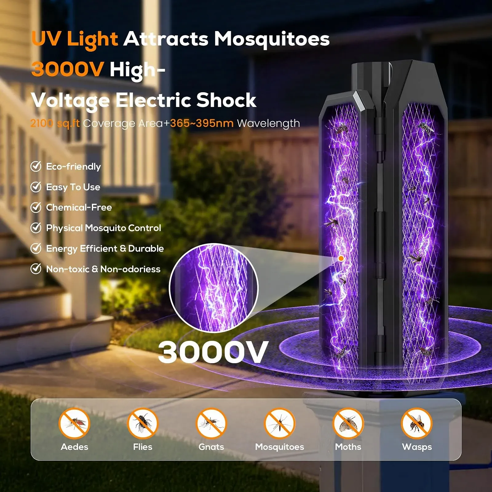 Електрична мухобійка-лампа 3-в-1 Tri-Fold 3000 V 4000 mAh складана, фото №3
