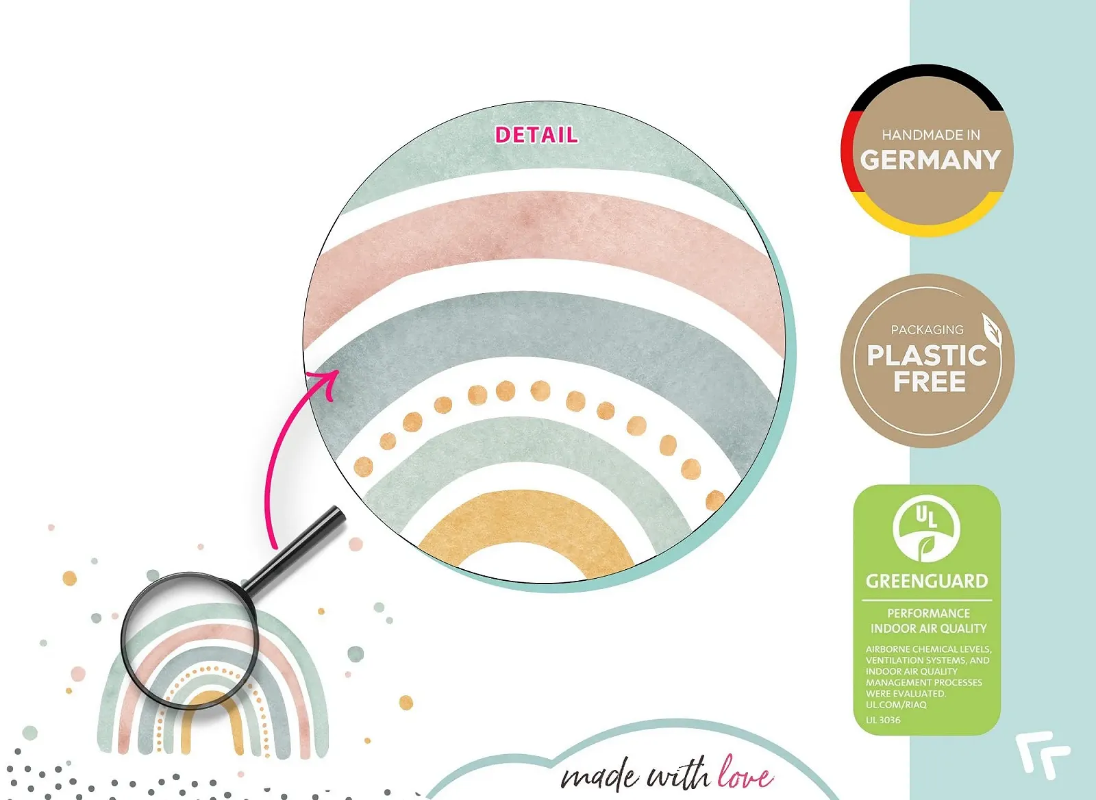 Наклейка на стену Little Deco DL5005 L Радуга Мятно-желто-красная, фото №5