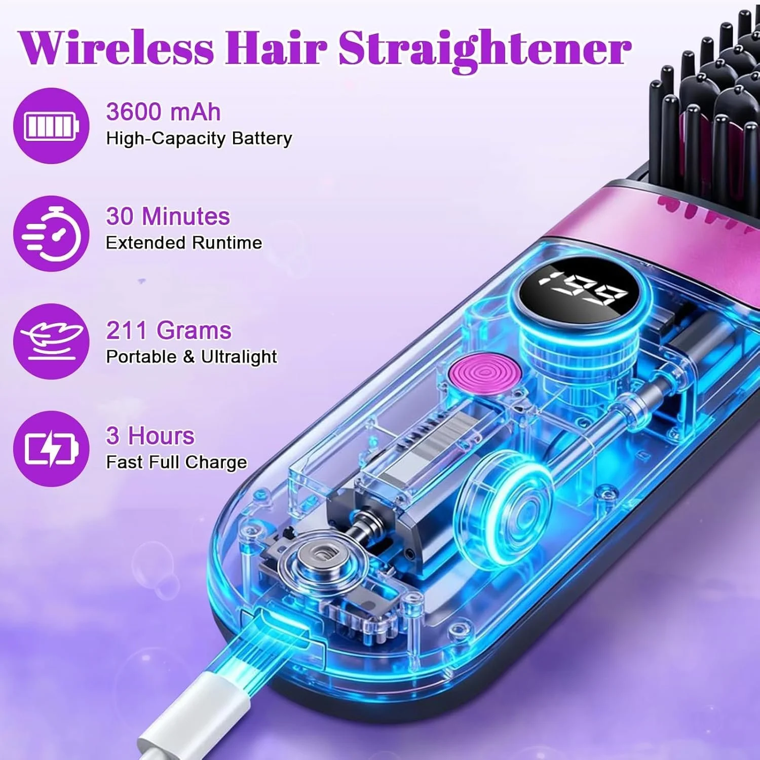 Щітка-випрямляч Go Brush Pro бездротова портативна акумуляторна для короткого волосся 4 режими USB-C, фото №6 Щітка-випрямляч Go Brush Pro бездротова портативна акумуляторна для короткого волосся 4 режими USB-C, фото №6