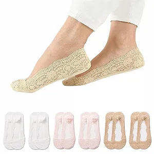 Женские носки (6 пар) Дышащие носки Короткие носки с кружевом Мягкие и не сдавливающие Телесный цвет, розовый, белый - Фото 1