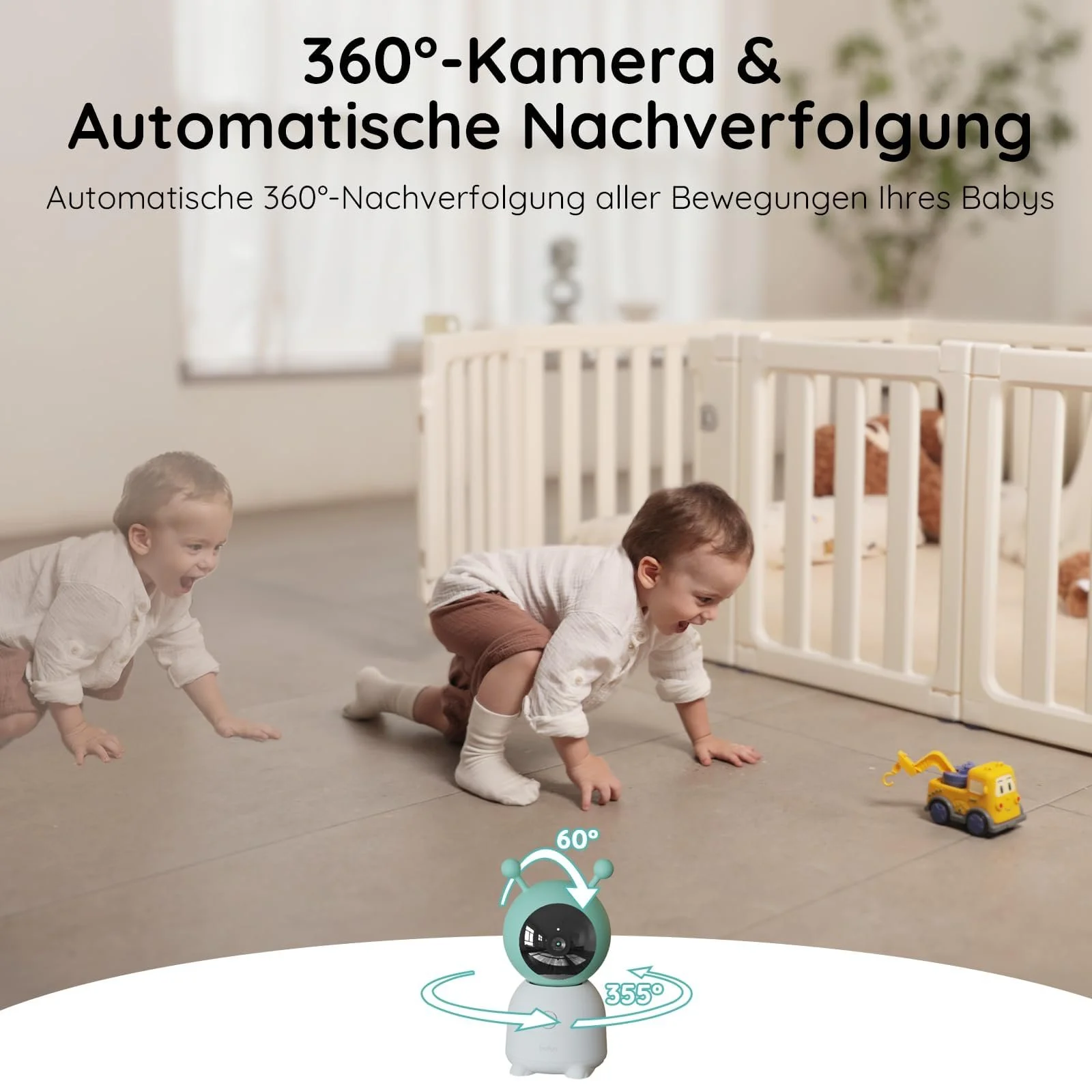 Відеоняня BOIFUN 2K WLAN 5" 360° нічник датчик плачу/руху/температури, фото №5