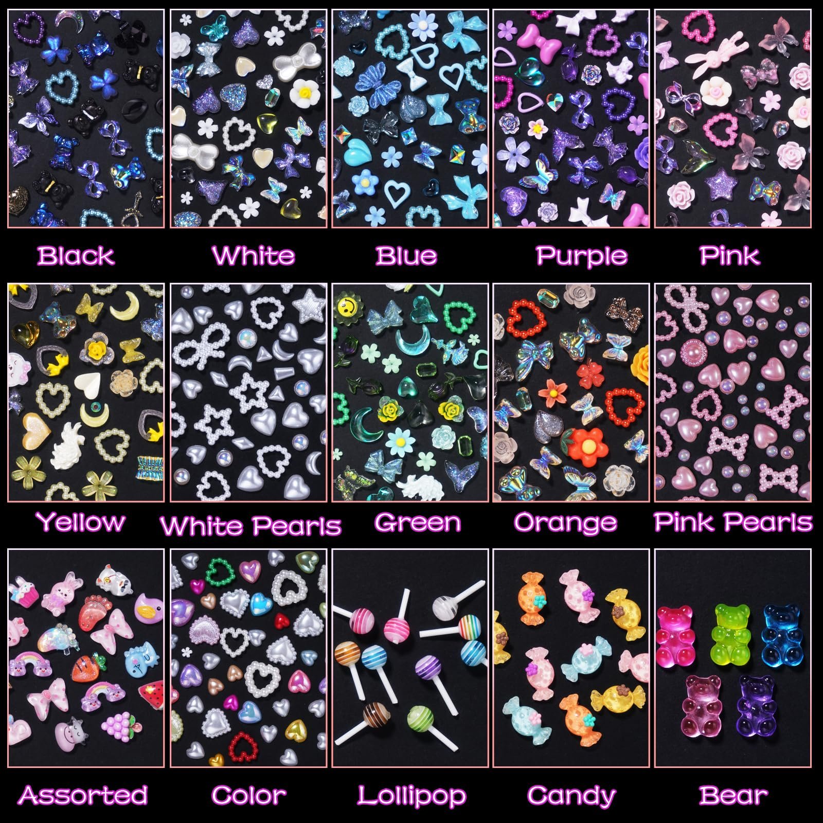 Прикраса для нігтів Різні Кольори 3D Мікс CESUSME Квіти Метелики Бантики Льодяники Ведмедики Милі Порожнисті Намистини, фото №3 Прикраса для нігтів Різні Кольори 3D Мікс CESUSME Квіти Метелики Бантики Льодяники Ведмедики Милі Порожнисті Намистини, фото №3