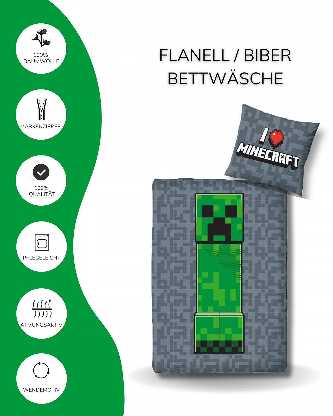 Постільна білизна Фланель Minecraft 135 x 200 см, 1 наволочка 80 x 80 см, 100% бавовна, дитяча, фото №3