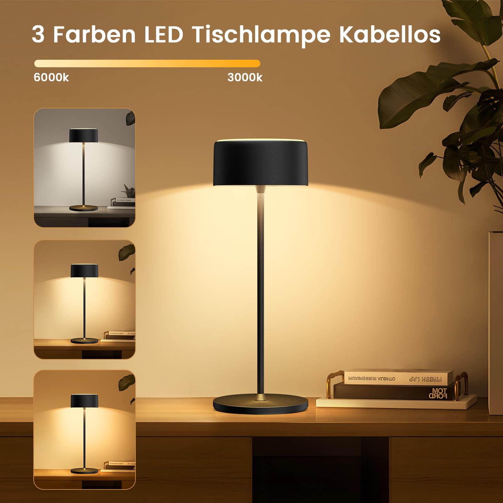 Настільна лампа TYEE бездротова світлодіодна акумуляторна, димована, 3000-6000K + RGB, USB-C, IP54, чорна, фото №3