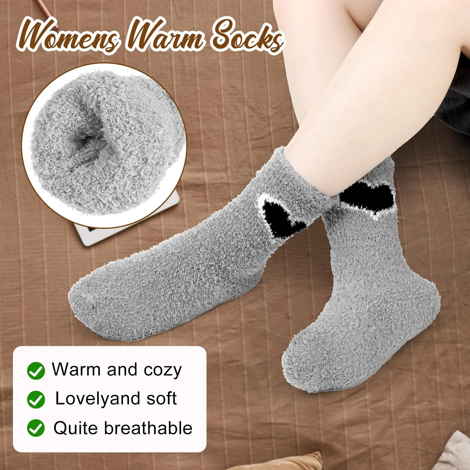 Шкарпетки Жіночі М'які Зимові Шкарпетки з Коралового Флісу з Малюнком Серця (3 пари), фото №5 Шкарпетки Жіночі М'які Зимові Шкарпетки з Коралового Флісу з Малюнком Серця (3 пари), фото №5