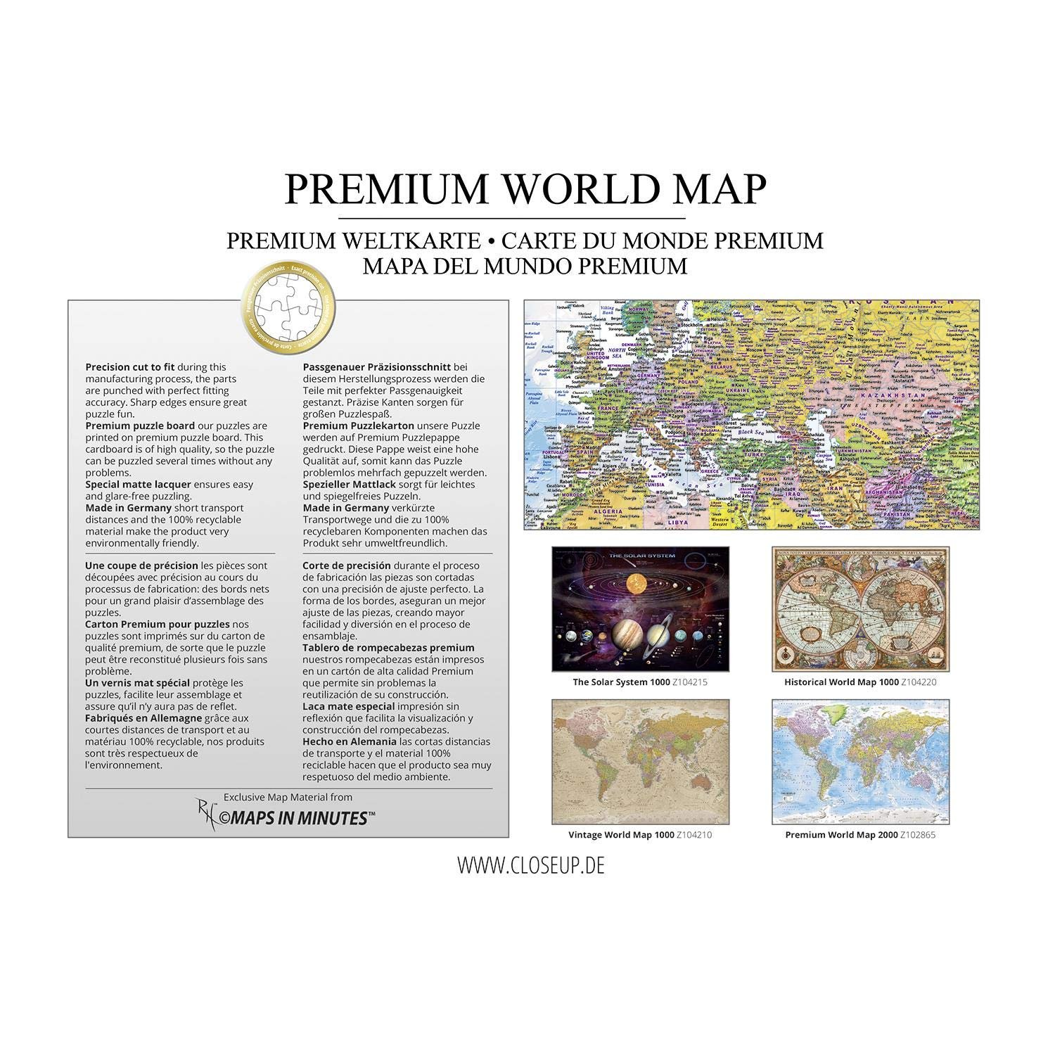 Пазл XXL Close Up Maps in Minutes World Map 1000 элементов 68 x 48 см, фото №3