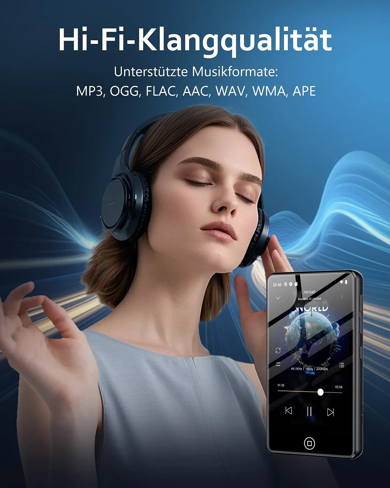 MP3-плеер AGXOV 144GB Bluetooth с наушниками, с 4.02-дюймовым сенсорным экраном, MP4-плеер с Spotify, Audible, Amazon Music, Deezer, FM-радио, диктофон, E-Reader, фото №6