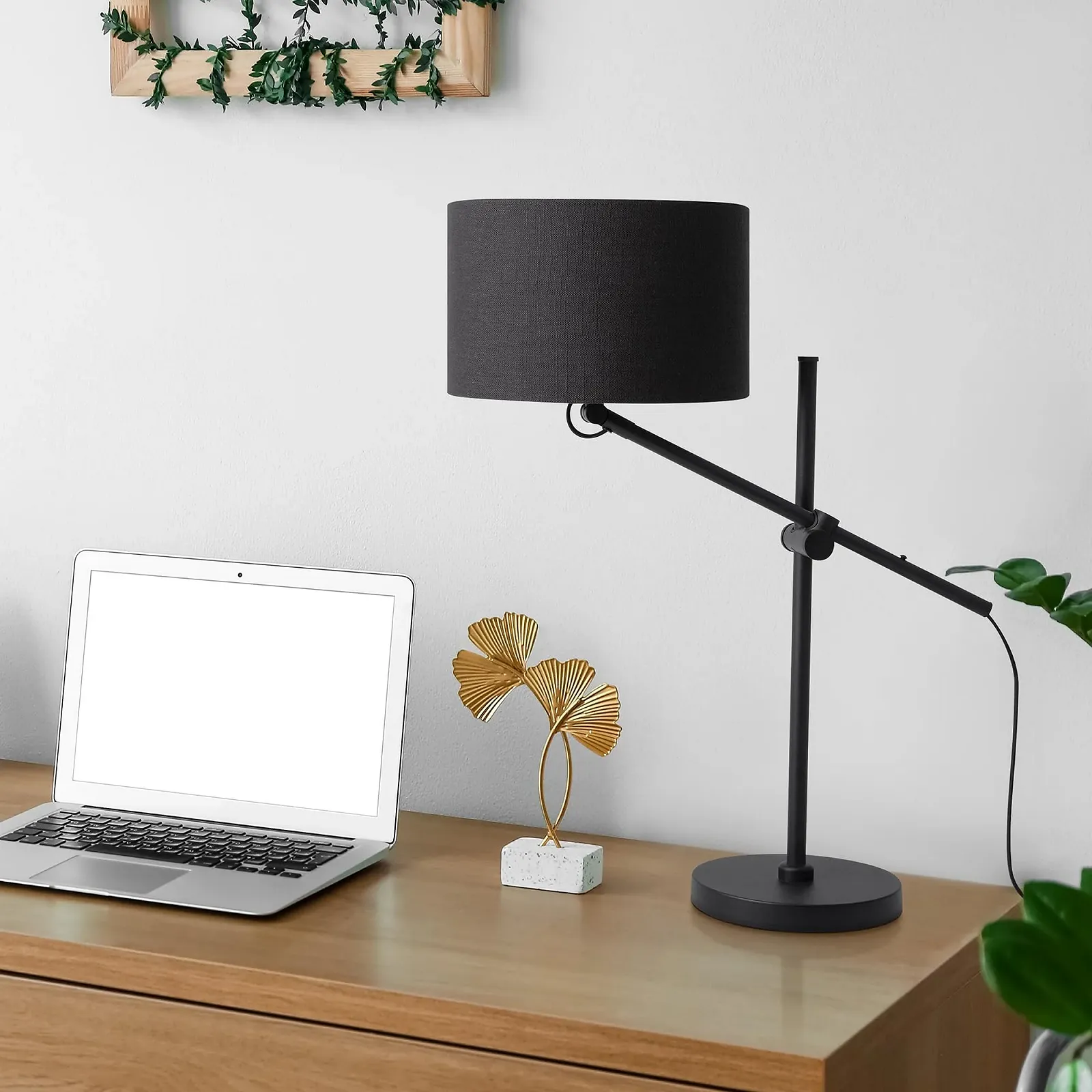 Настільна лампа Paco Home Modern Stylish Round Shade Fabric E27 (Black/Grey), фото №2