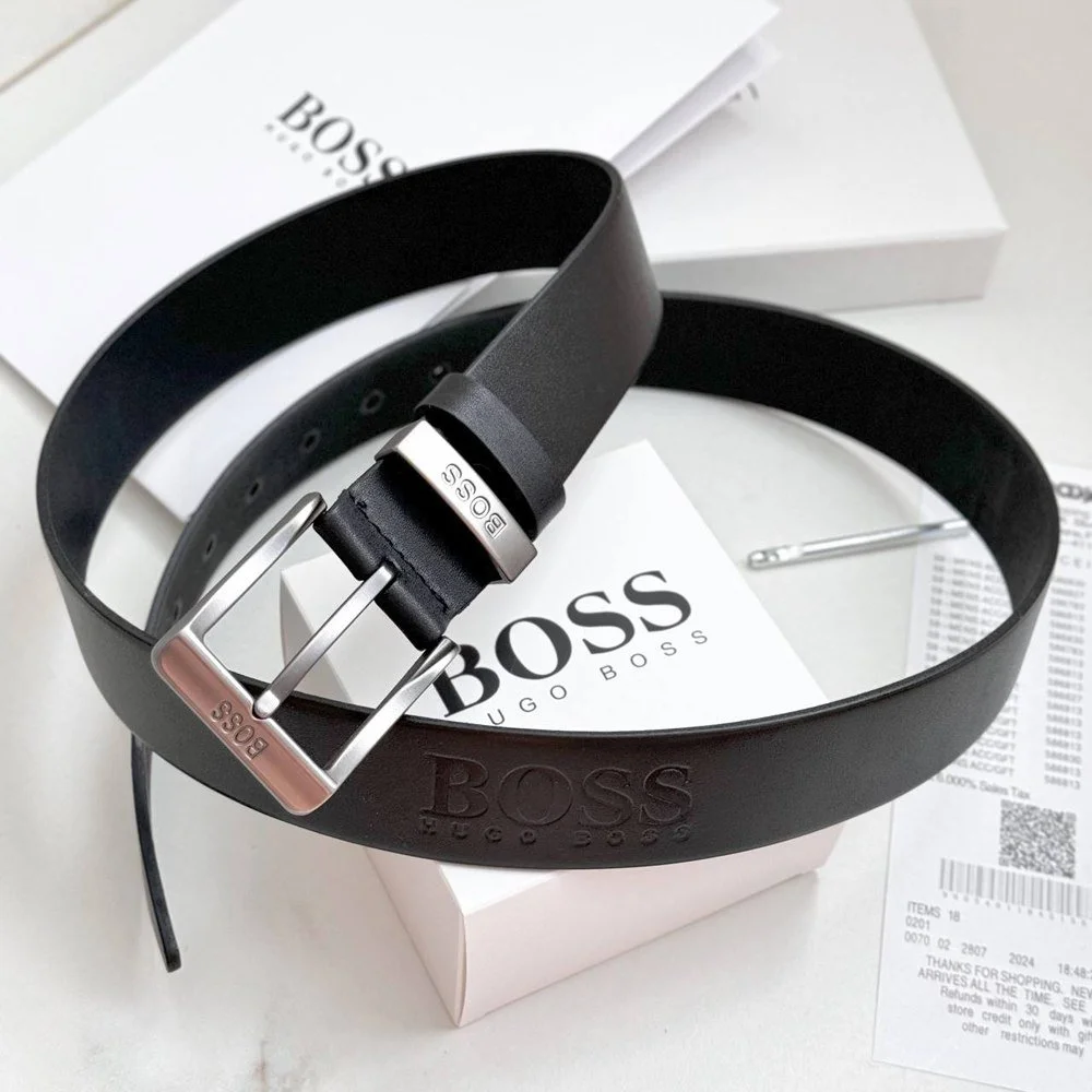 Чоловічий ремінь Boss чорний шкіряний пояс, фото №4 Чоловічий ремінь Boss чорний шкіряний пояс, фото №4