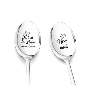 Ложки с гравировкой Valentine's Day Couples Gift for Him I Love You Gifts 2 Pieces Coffee Spoons Du bist die Liebe meines Leben, цвет серебристый - Фото 1