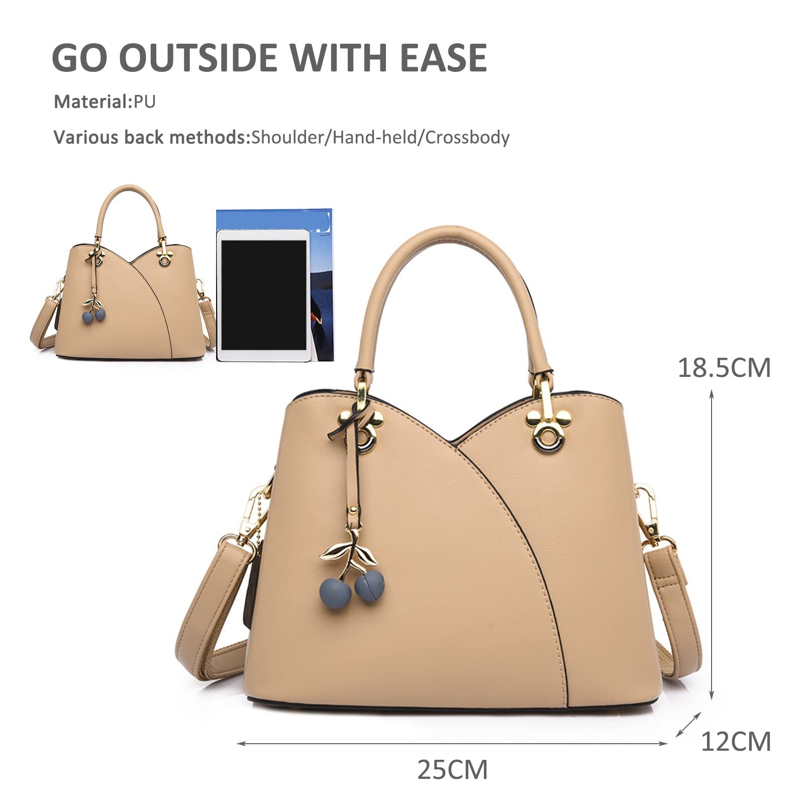 Сумка з верхньою ручкою NICOLE & DORIS, маленька сучасна, жіноча, через плече, зі штучної шкіри, кольору хакі, з вишневою підвіскою, фото №5