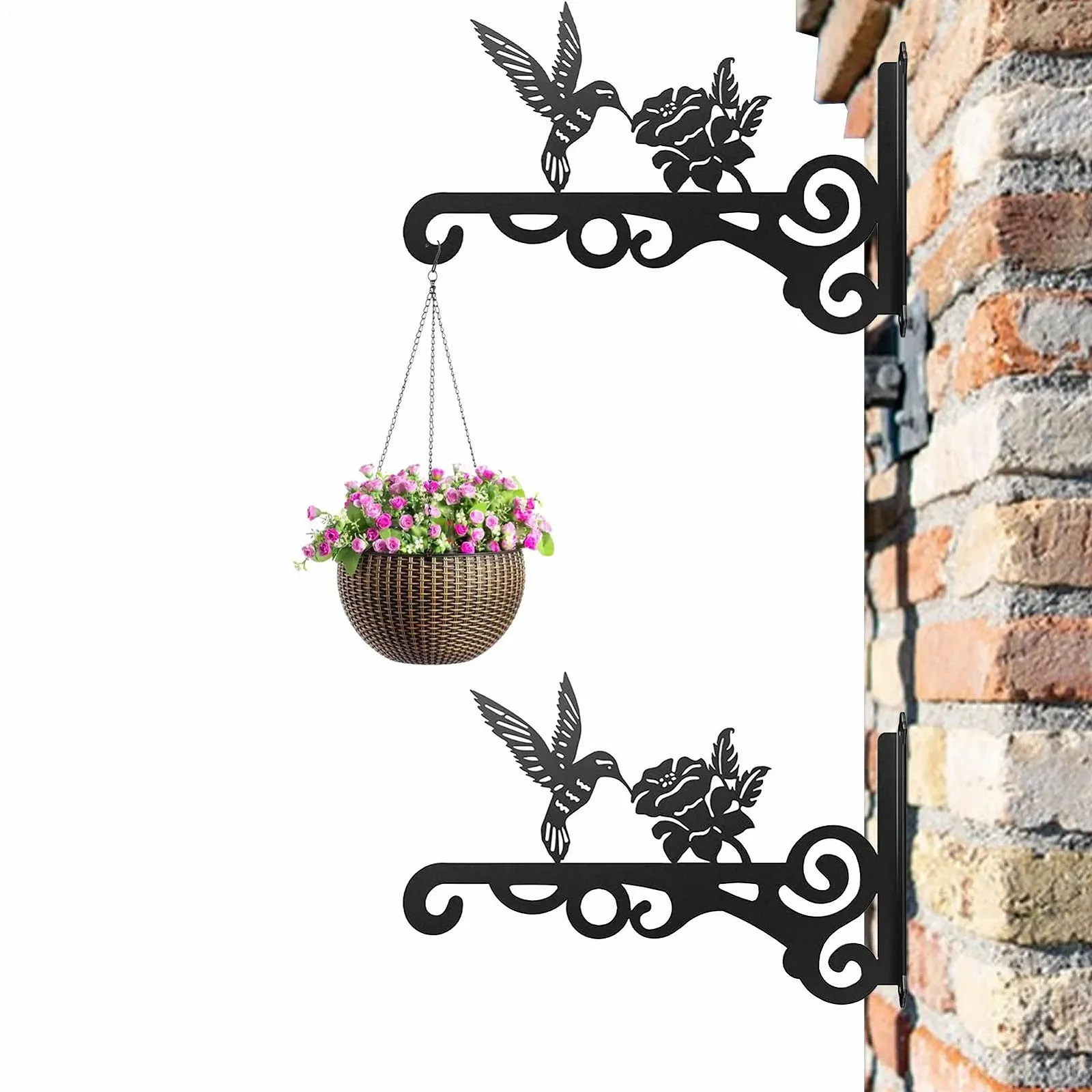 Настінний кронштейн для підвісних кашпо металевий посилений чорний, фото №6